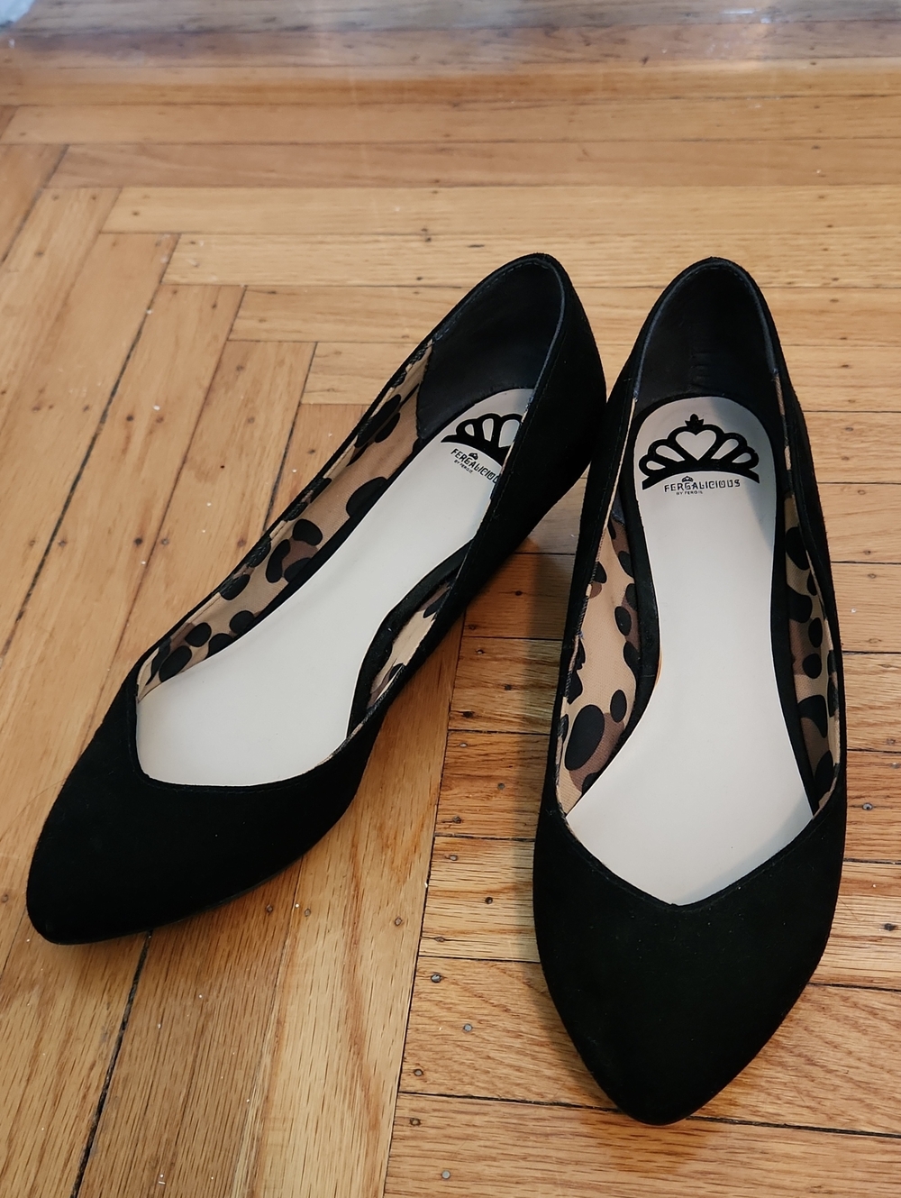 Fergalicious Black Pointed Wedge Flats with Leopard Lining